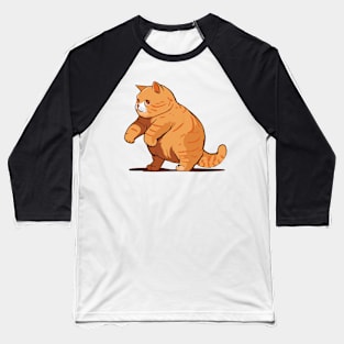 Orange Cat Exercising Design Baseball T-Shirt